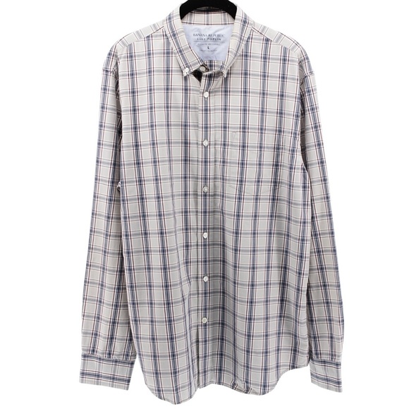 Banana Republic Luxe Poplin Grant Slim Fit Buttondown Summer Chic Men's Size L - Picture 2 of 9